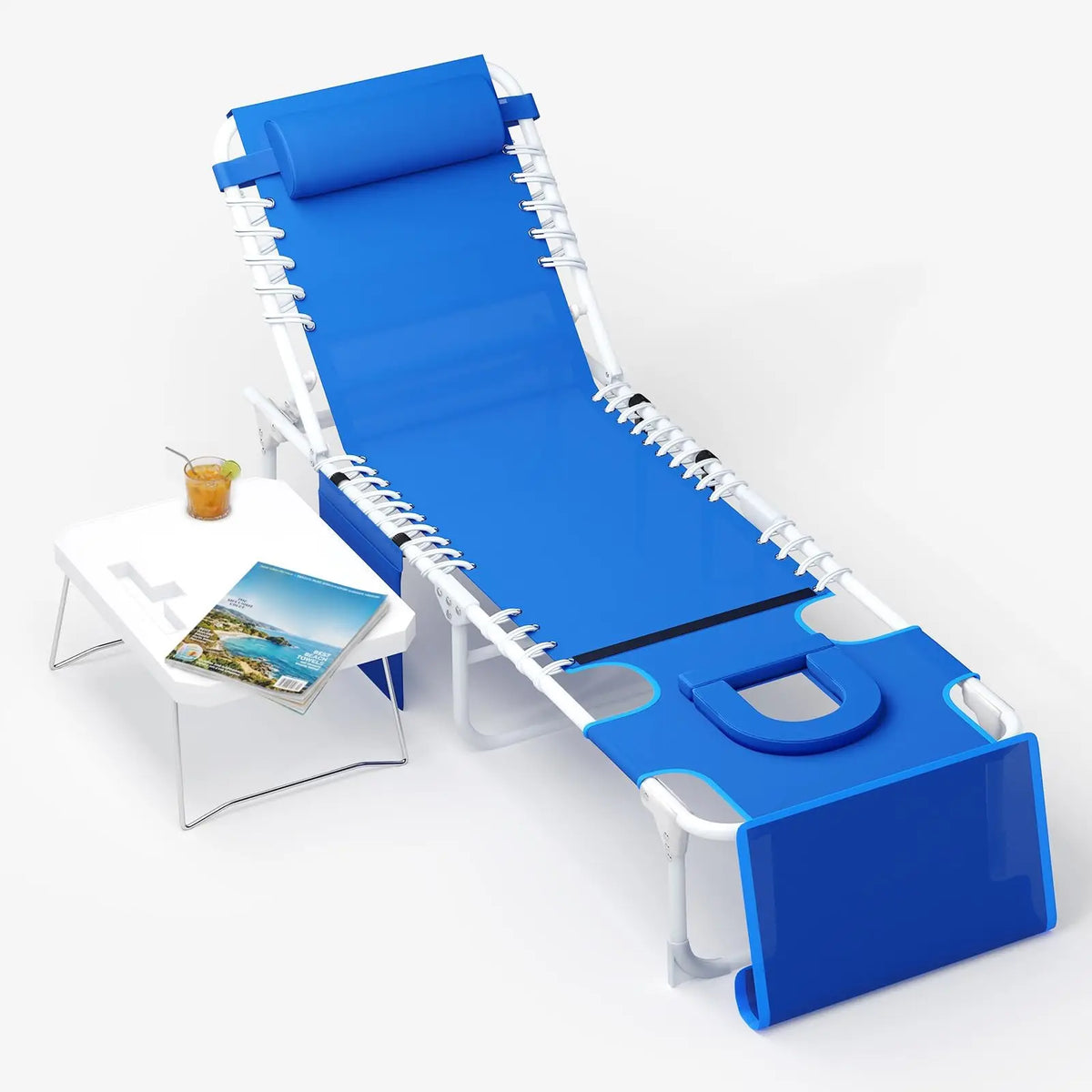 HiMISS Outdoor Reclining Beach Lounge Chair With Table And Folding