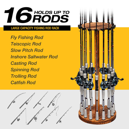 Ghosthorn Rotating Wooden Fishing Rod Holder Storage Rack Organizer