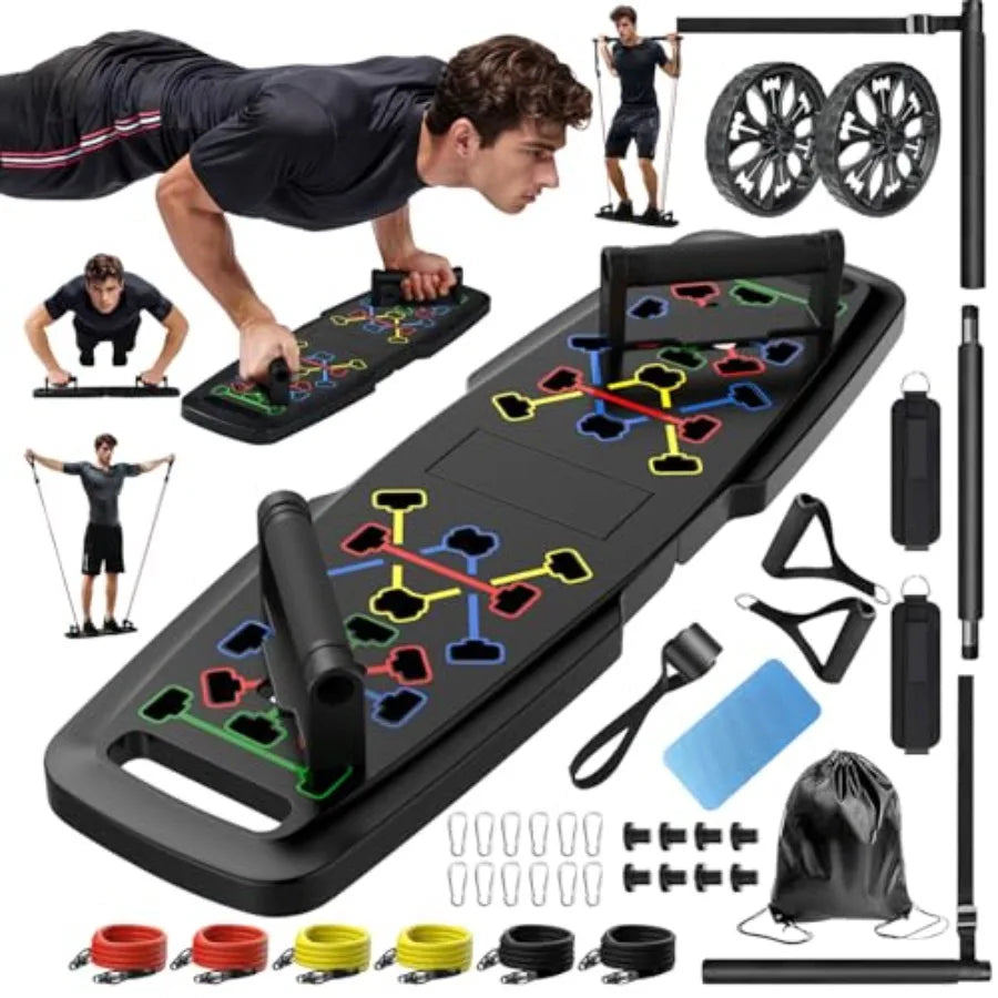 Push Up Board Pilates Bar Exercise Set With Resistance Bands