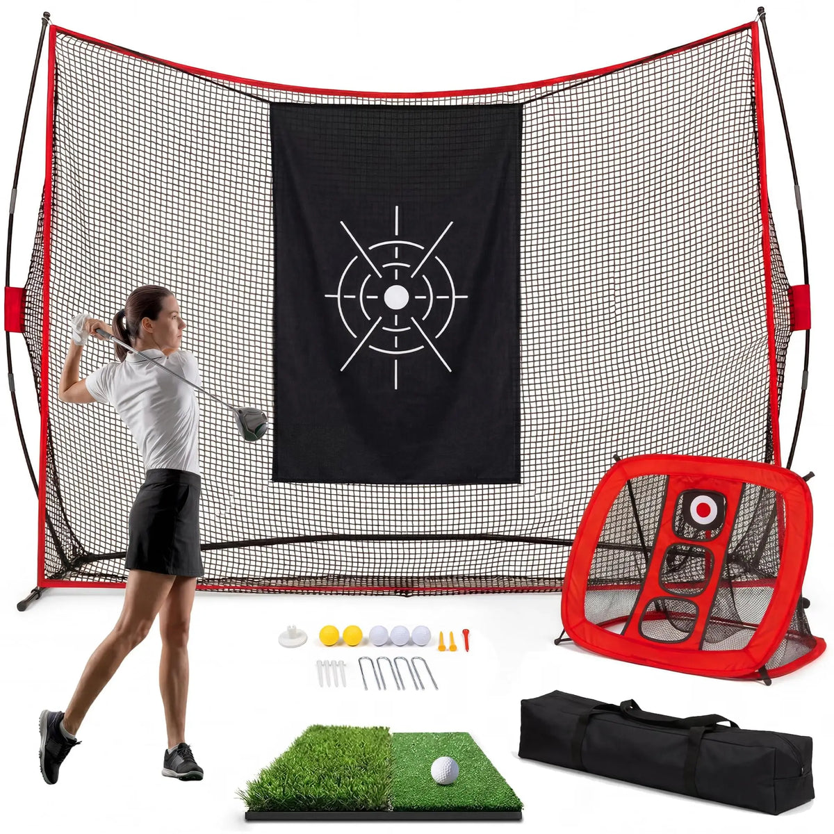 HiMiss Golf Practice Net Set With Turf Mat And Balls