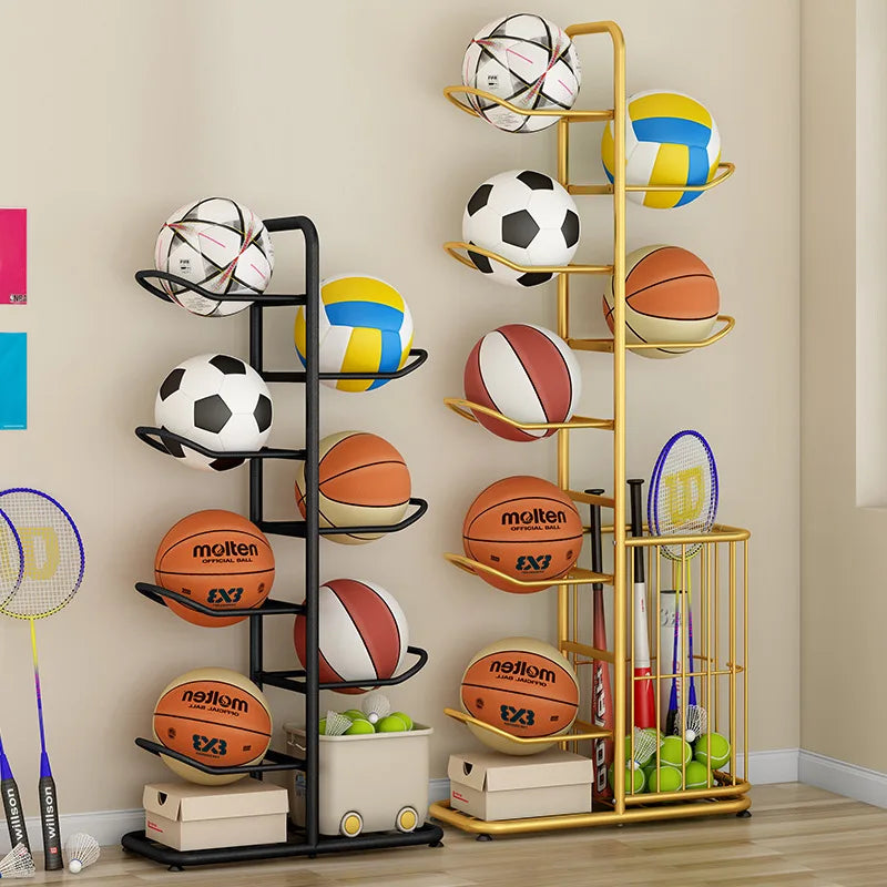 Indoor Kids Sports Ball Storage Rack for Basketballs and Footballs