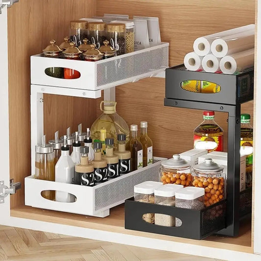 Garvee Expandable Two Tier Pull Out Under Sink Storage Organizer