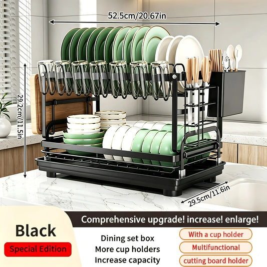 Metal Dish Drying Rack With Drain Tray And Utensil Holders