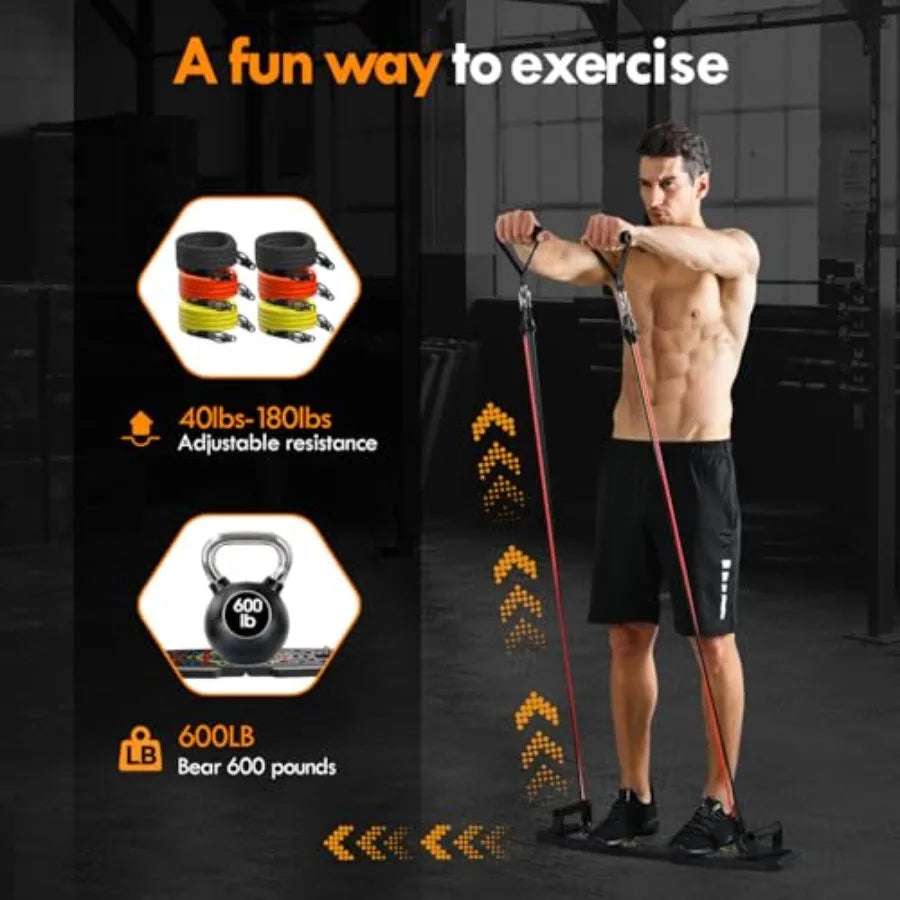 Push Up Board Pilates Bar Exercise Set With Resistance Bands