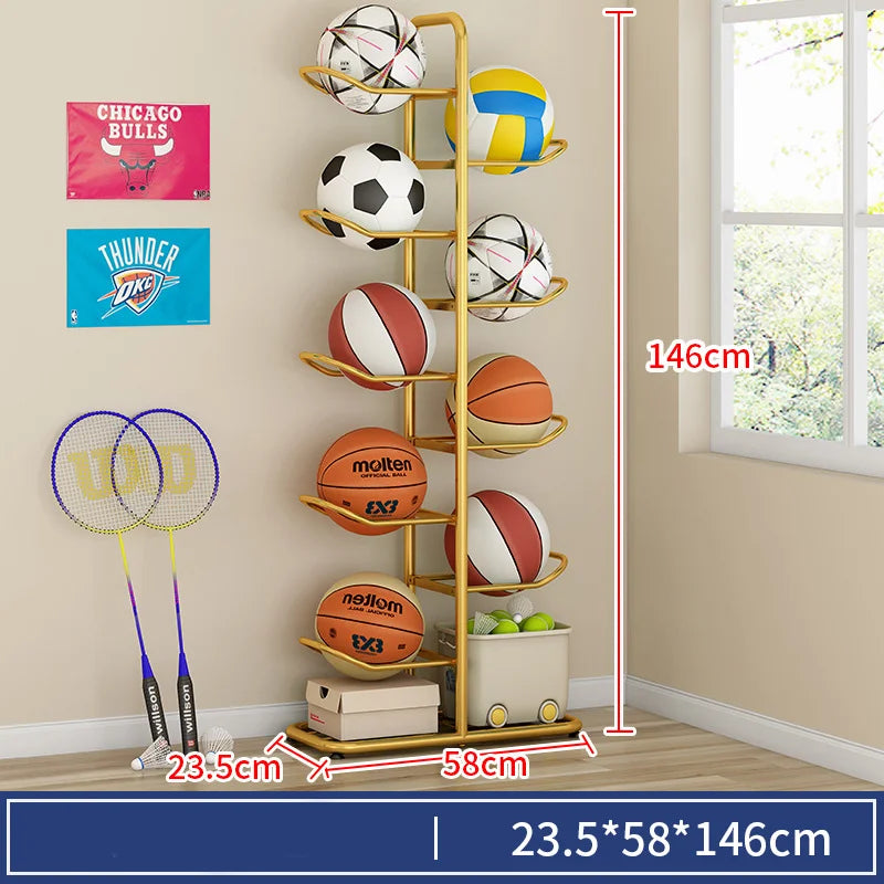 Indoor Kids Sports Ball Storage Rack for Basketballs and Footballs
