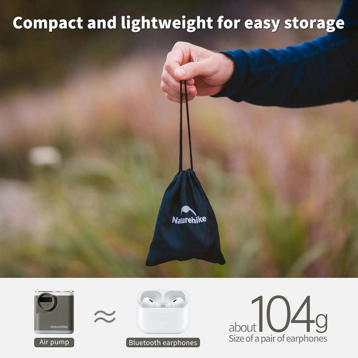 Naturehike Wind-air Pump 2400mAh USB-C Rechargeable Mini Air Pump with Light Portable Electric Air Pump for Air Mattresses Inflator/Deflator Pump
