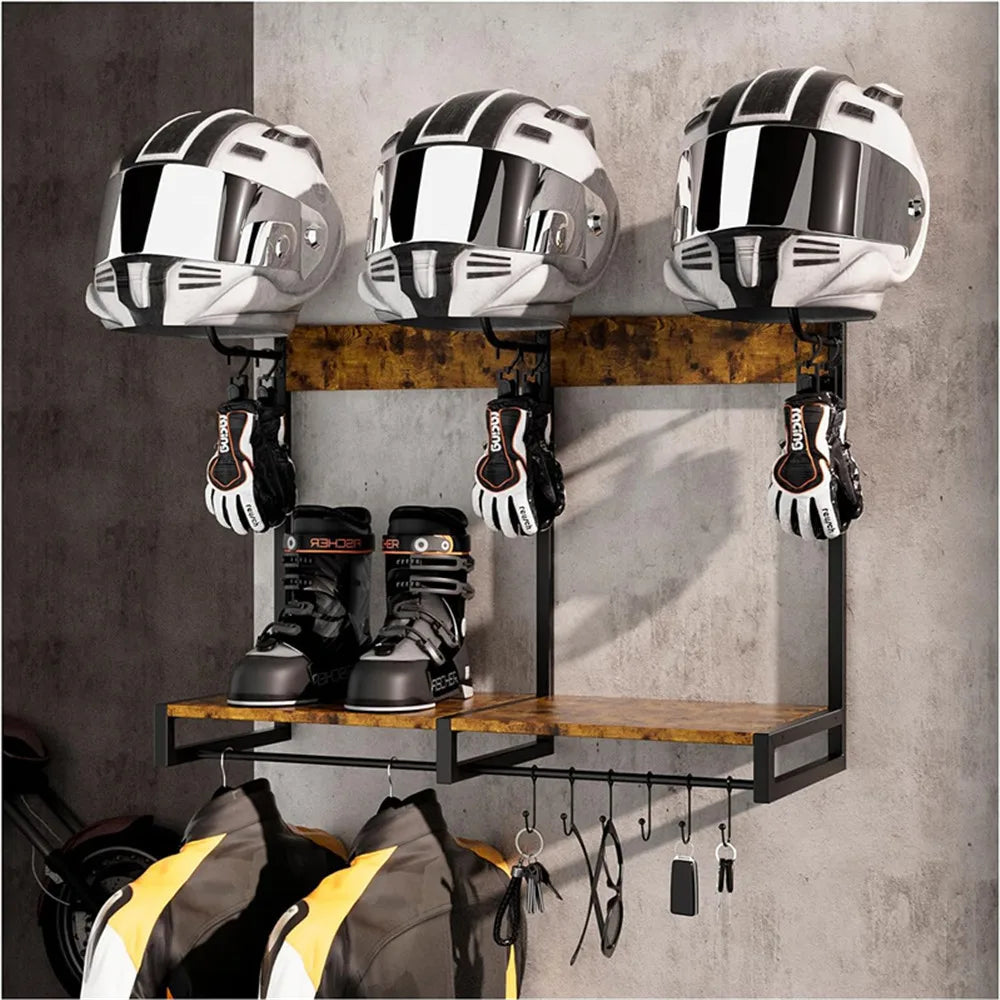 HiMISS Wall Mounted Motorcycle Helmet Storage Rack With Hooks