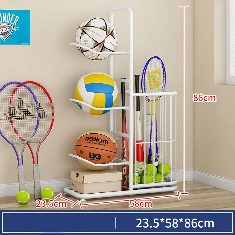 Indoor Kids Sports Ball Storage Rack for Basketballs and Footballs