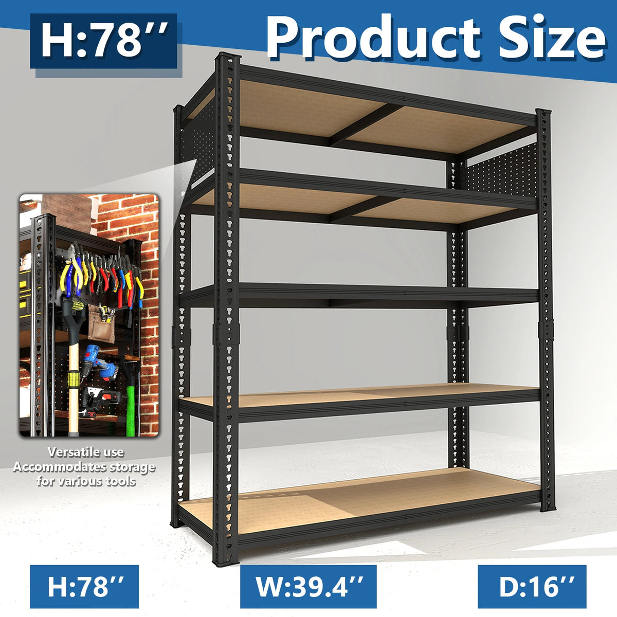 SARENZOON Adjustable Heavy Duty Metal Shelving Unit With Pegboard Panel System