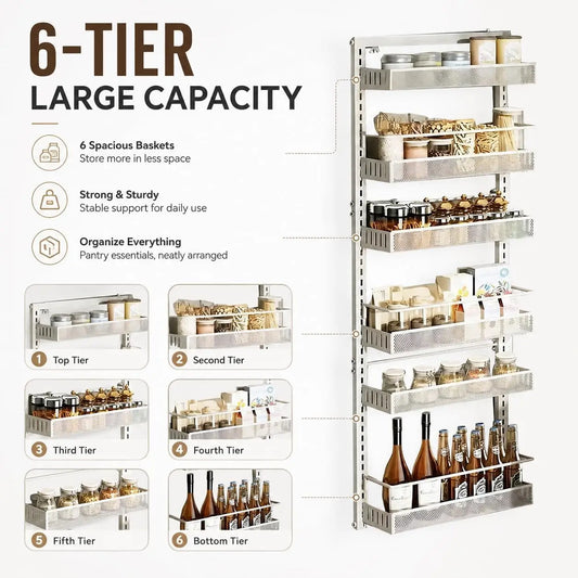 Garvee Over Door Metal Spice Rack Organizer for Kitchen Storage