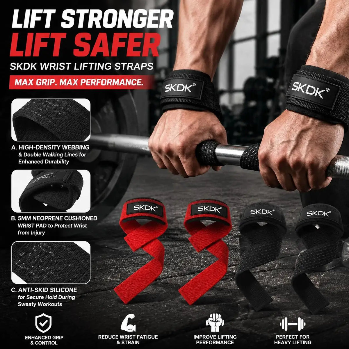 Heavy Duty Padded Wrist Lifting Straps for Weightlifting and Powerlifting