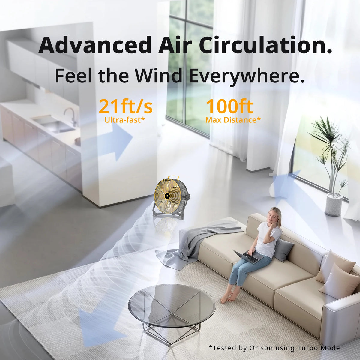 Orison Portable Battery Operated High Velocity Floor Fan for Camping