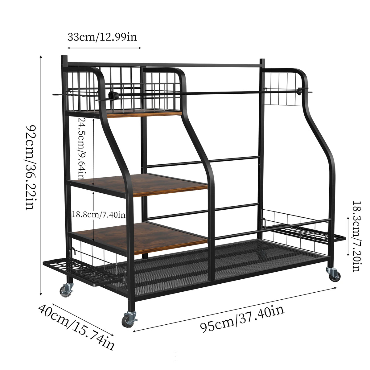 Rolling Golf Bag Storage Rack With Wheels Metal Sports Organizer