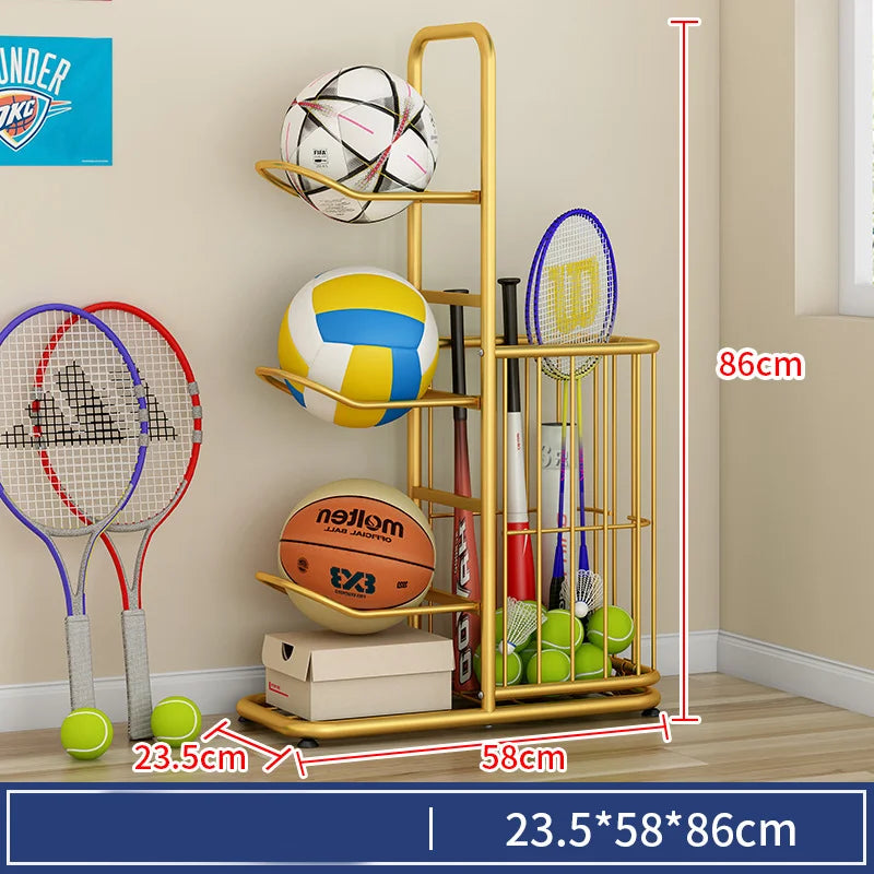 Indoor Kids Sports Ball Storage Rack for Basketballs and Footballs