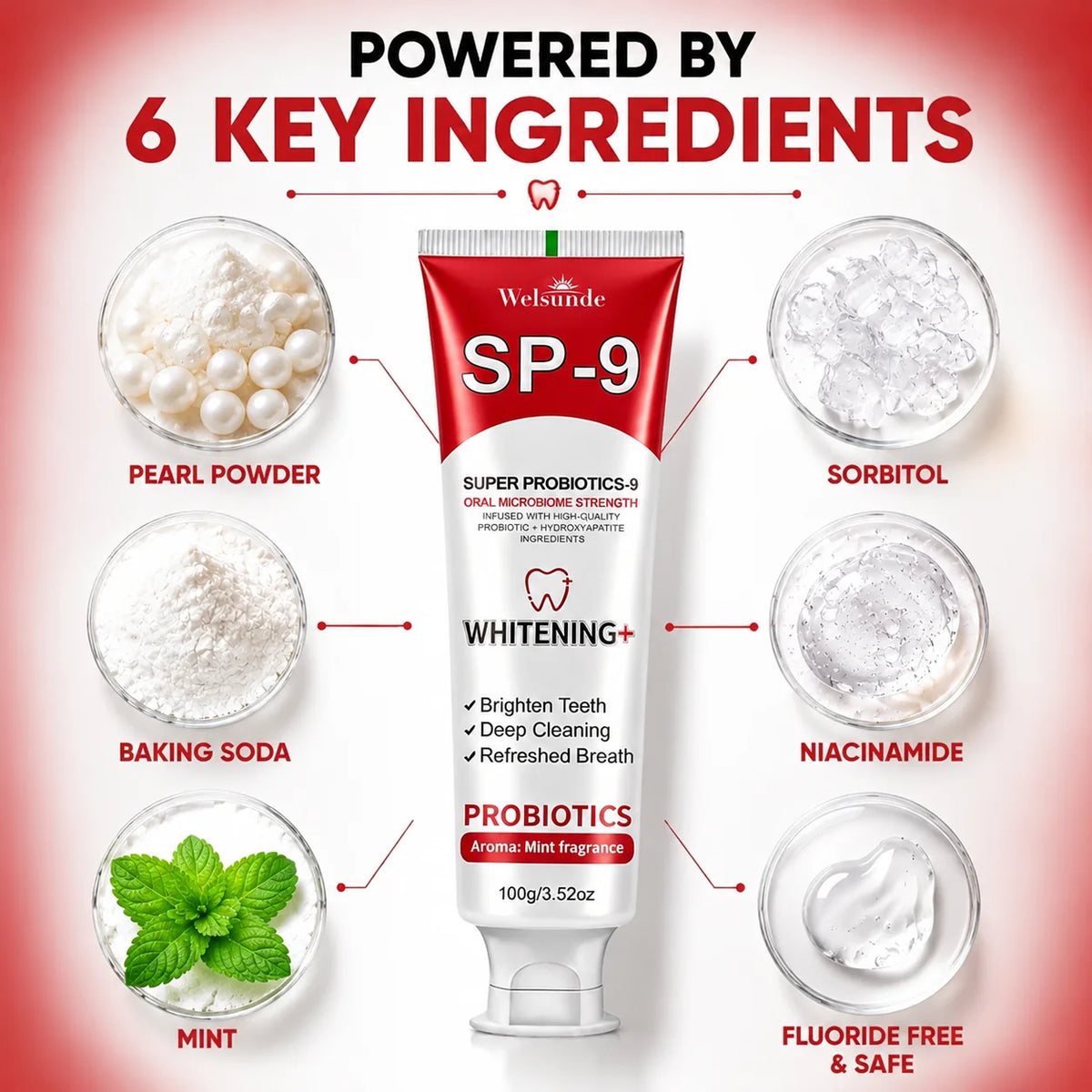 Welsunde Whitening Toothpaste With Probiotics And Hydroxyapatite For Fresh Breath
