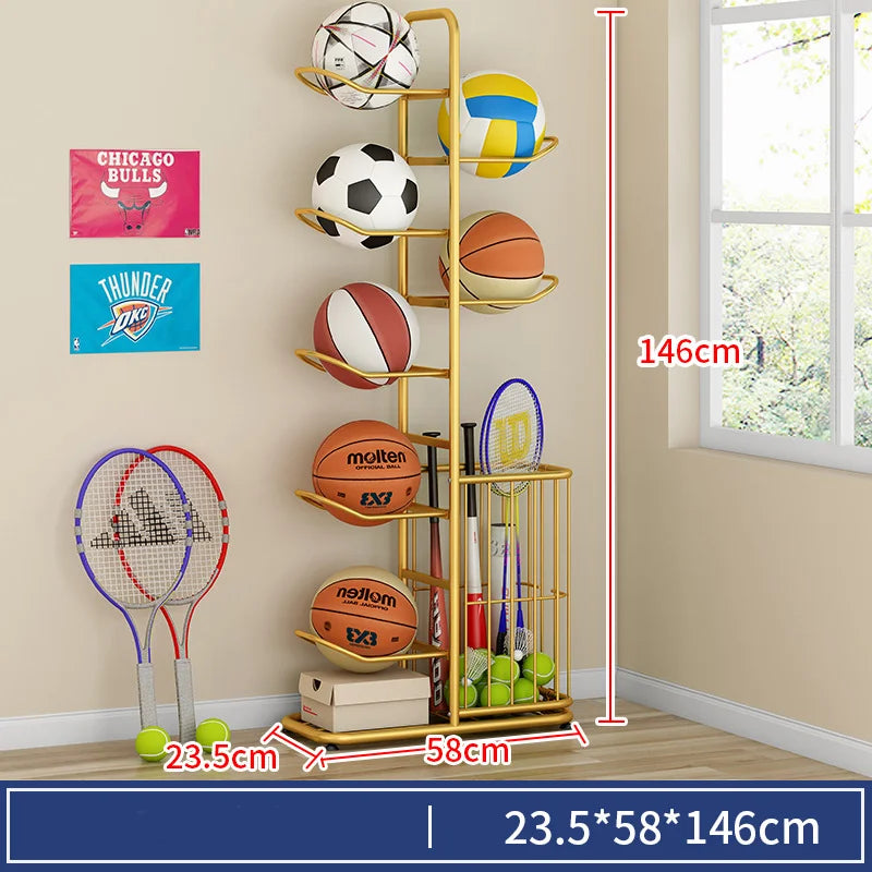 Indoor Kids Sports Ball Storage Rack for Basketballs and Footballs