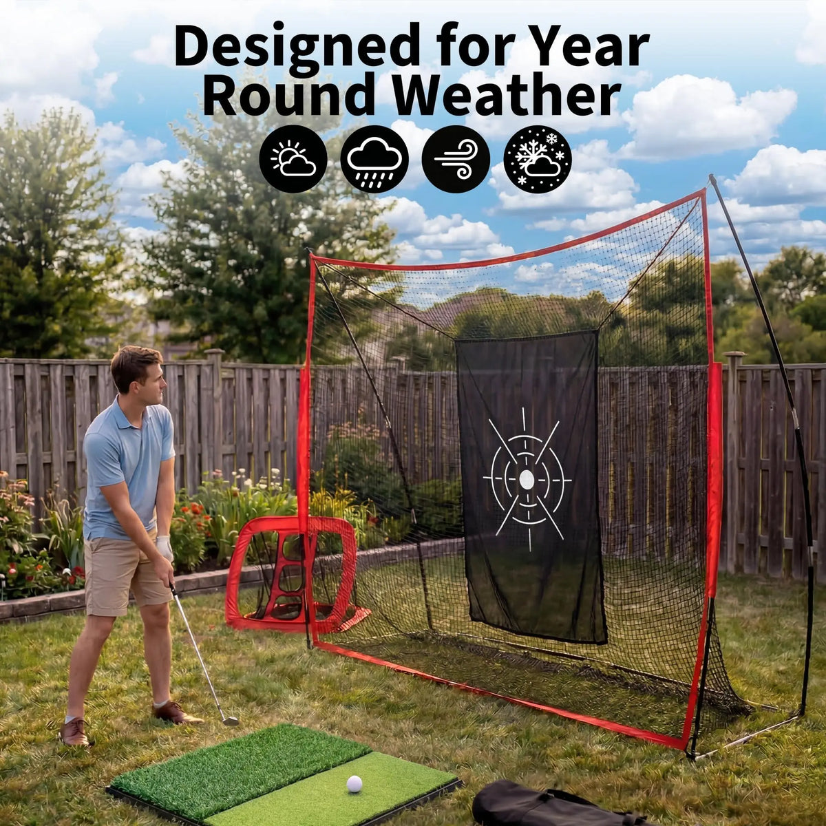 HiMiss Golf Practice Net Set With Turf Mat And Balls