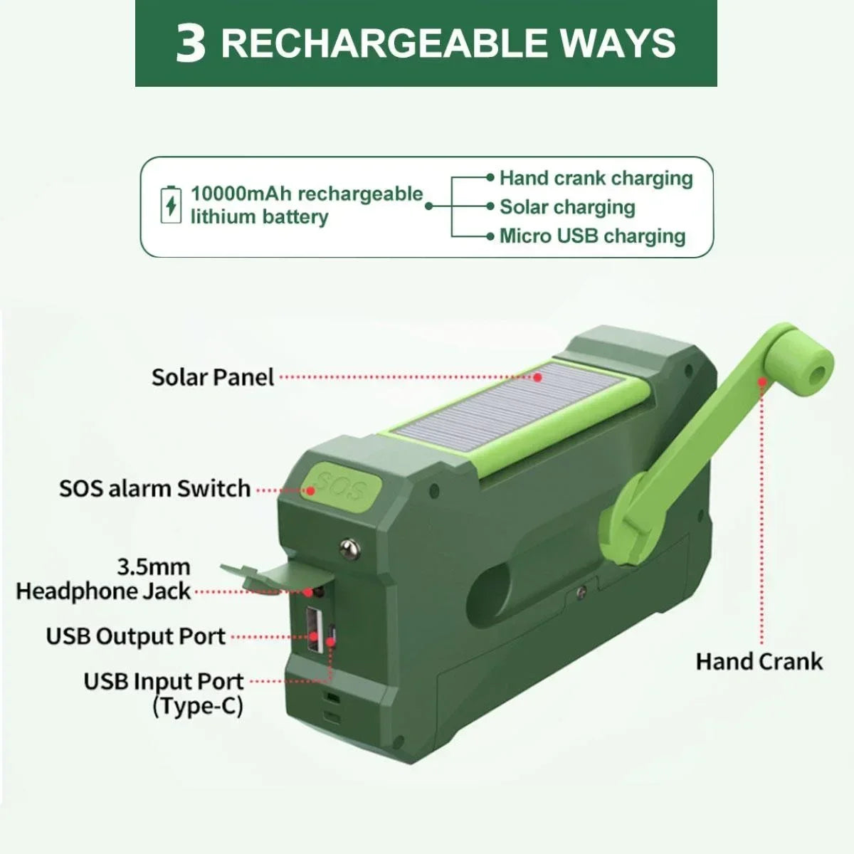 STONEGO Solar Hand Crank NOAA Emergency Weather Radio With Charger