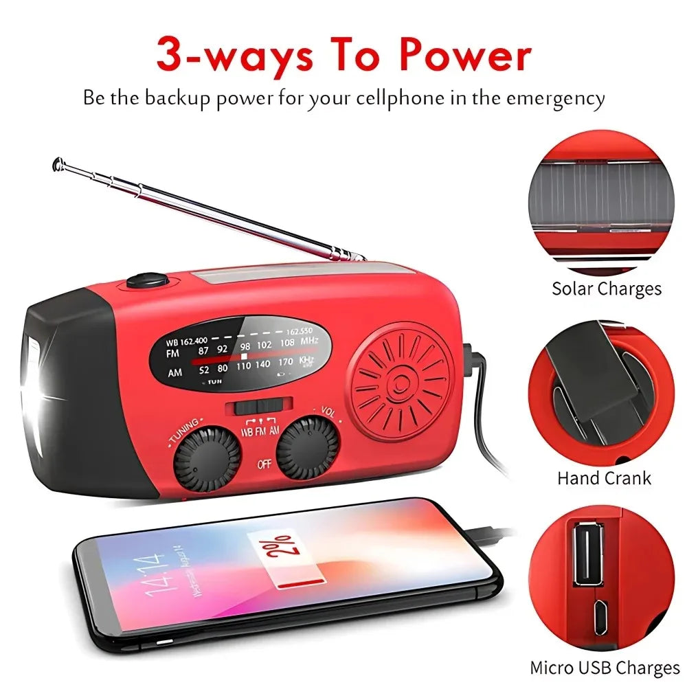 Portable Solar Hand Crank Emergency Radio With NOAA Weather Alerts
