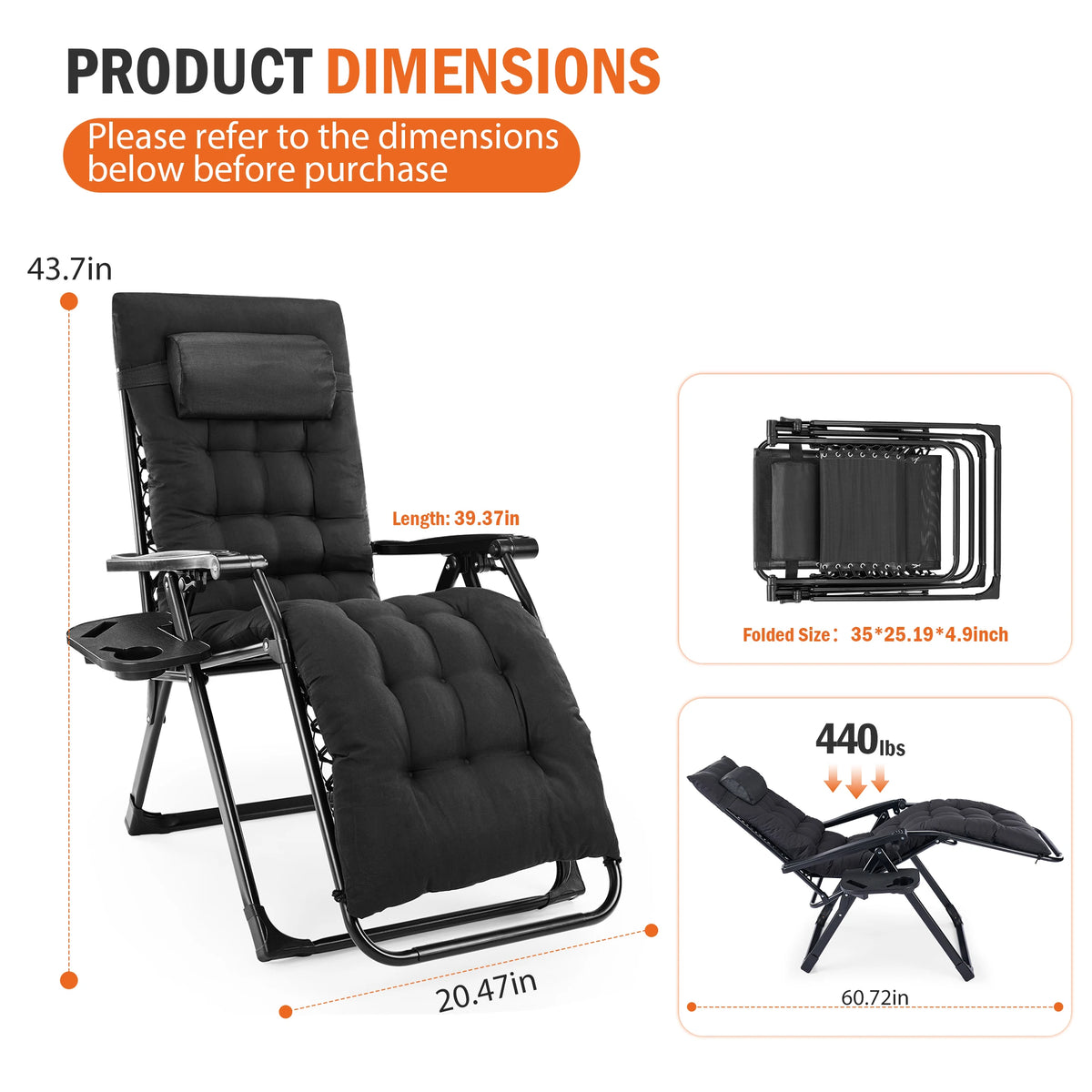 JHK Zero Gravity Reclining Lounge Chair With Cup Holder