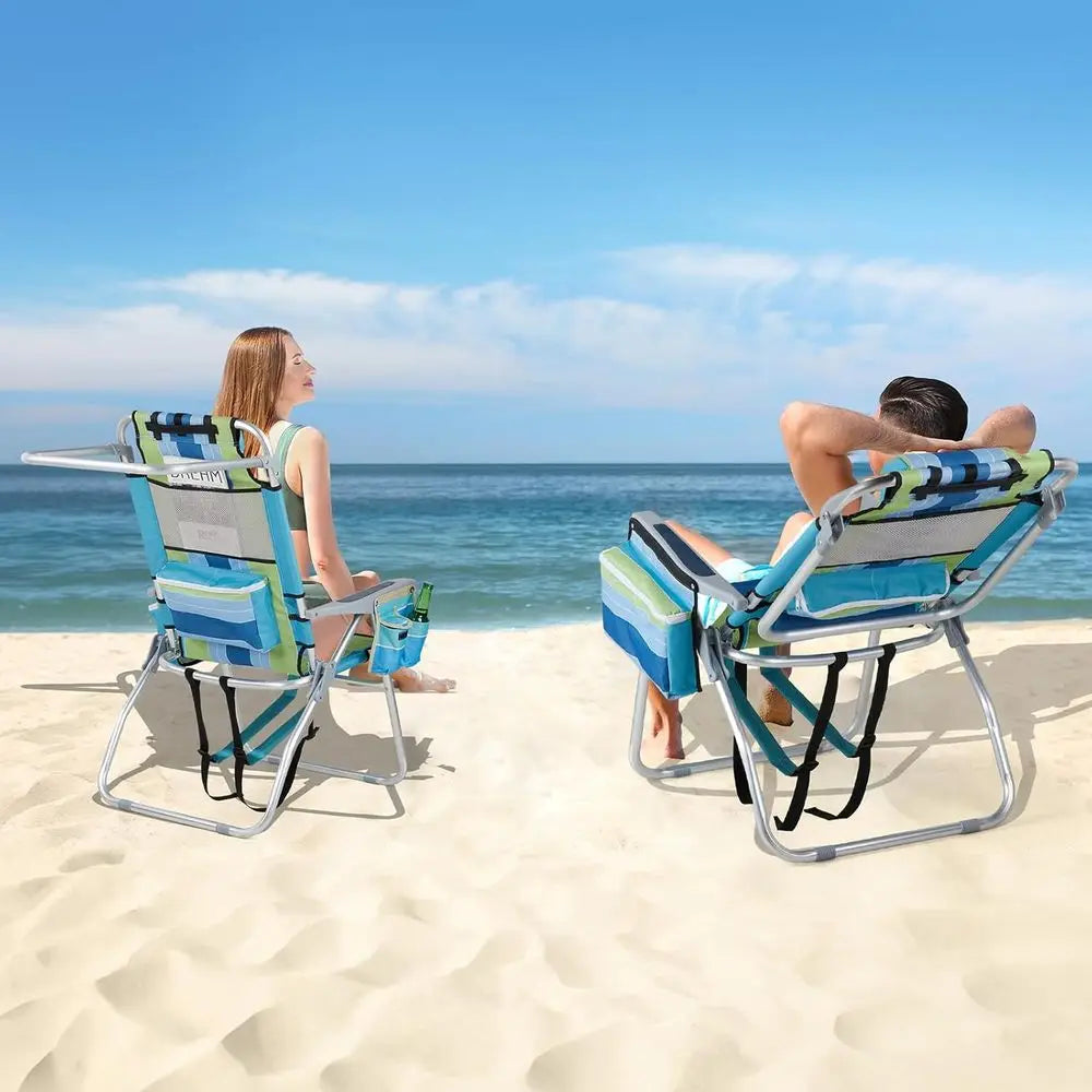 Lightweight Backpack Beach Chair With Adjustable Backrest And Cup Holder