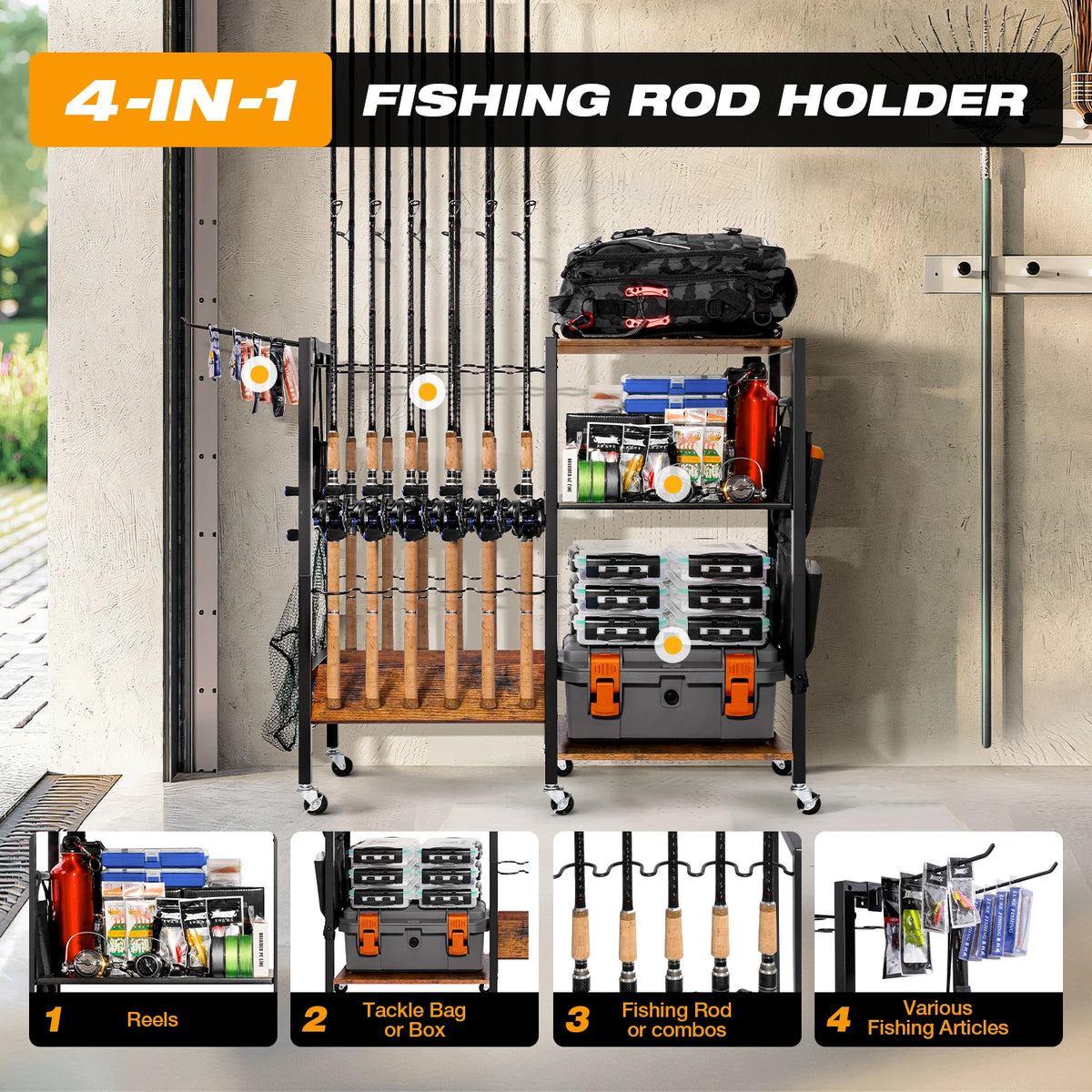Fishing Rod Holder Storage Rack And Tackle Cabinet Organizer