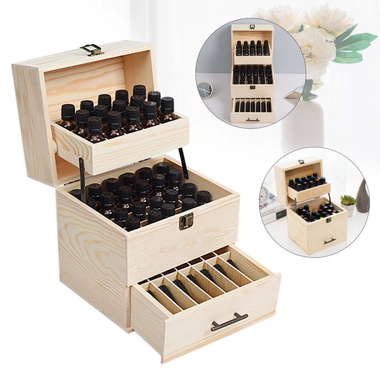Wood Essential Oil Storage Box With 59 Compartments