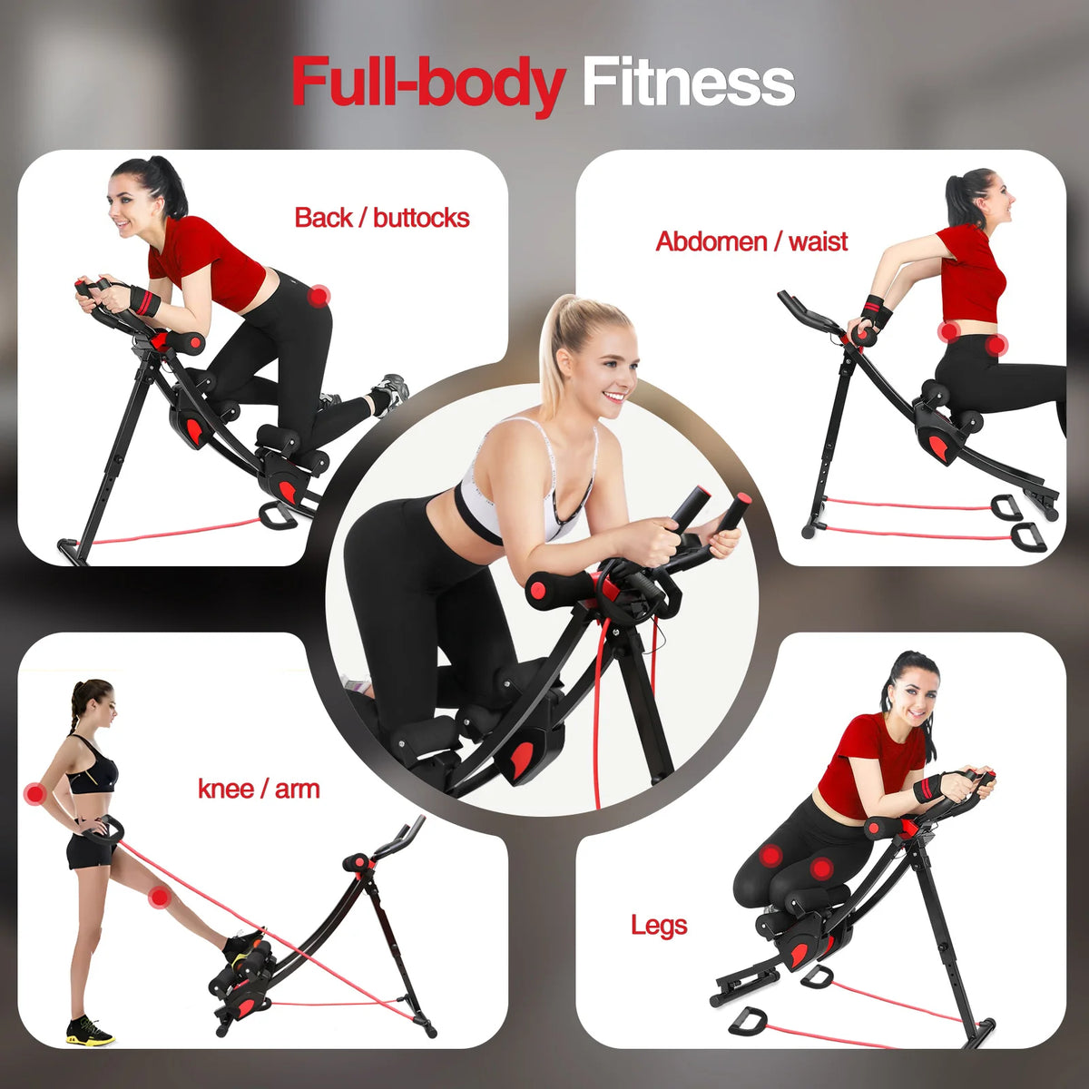 Adjustable Foldable Abdominal Cruncher With Resistance Bands And Display