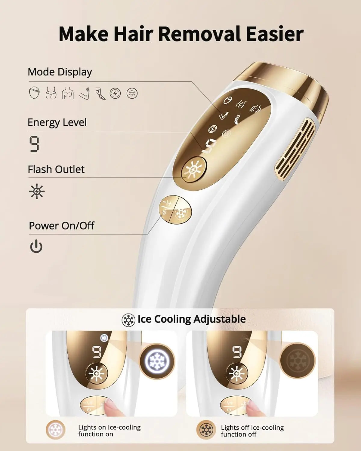 LYSMOSKI IPL Hair Removal Device With Ice Cooling Function