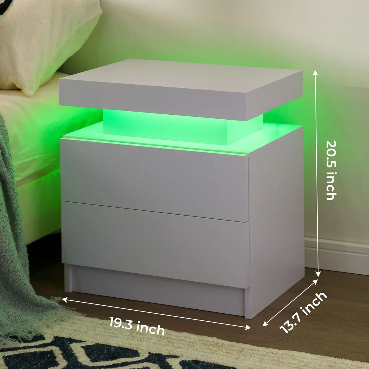 Cubehom Set Of Two LED Nightstands With Drawers For Bedroom