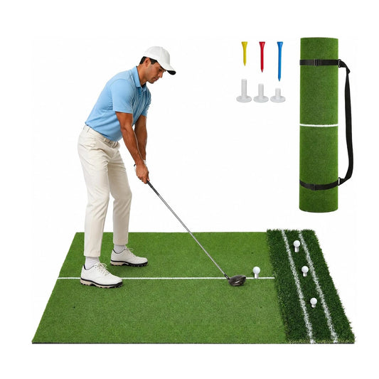 Dual Turf Golf Hitting Mat With Carry Strap And Tees