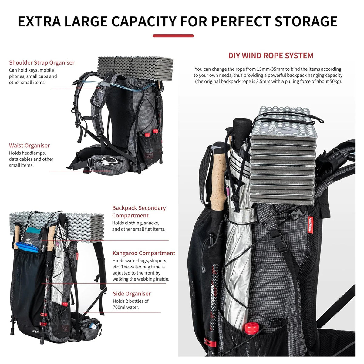 Naturehike Large Capacity Hiking Backpack With Rain Cover
