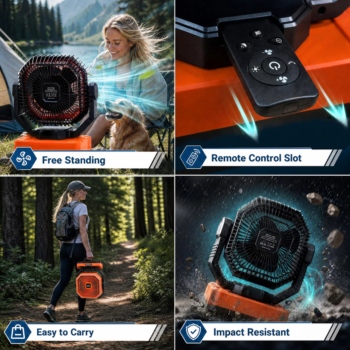 HiMISS Portable Rechargeable Camping Fan With Remote Control Timer