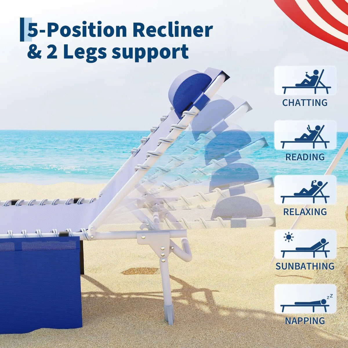 HiMISS Outdoor Reclining Beach Lounge Chair With Table And Folding