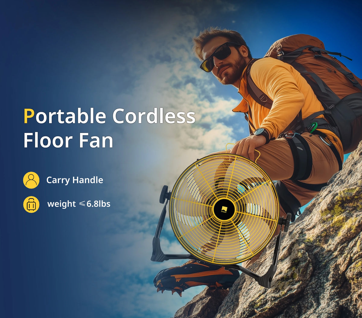 Orison Portable Battery Operated High Velocity Floor Fan for Camping
