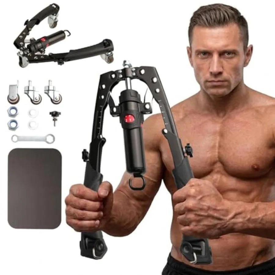 Adjustable Hydraulic Arm Trainer And Chest Exerciser With Ab Roller
