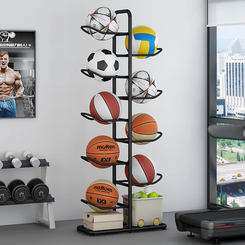 Indoor Kids Sports Ball Storage Rack for Basketballs and Footballs