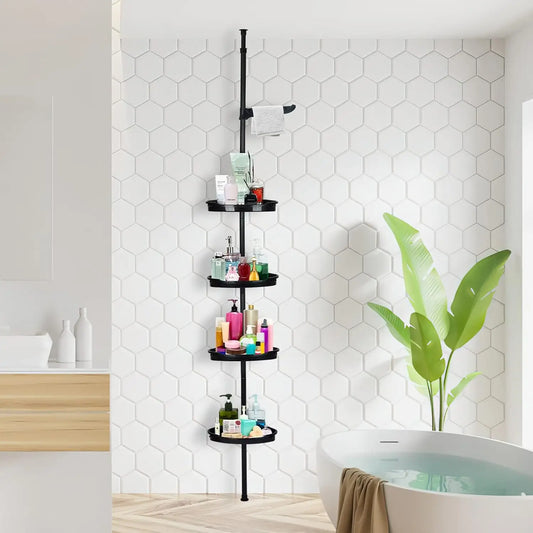Four Tier Corner Shower Caddy With Rustproof Tension Pole