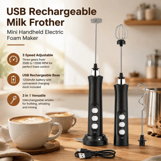 Stonego Rechargeable Milk Frother And Coffee Mixer With Three Speeds
