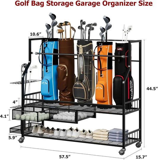 Garvee Rolling Golf Bag Storage Rack With Wheels For Garage