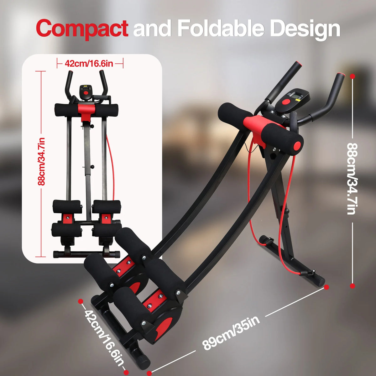 Adjustable Foldable Abdominal Cruncher With Resistance Bands And Display
