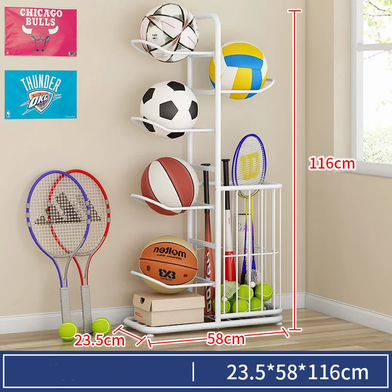 Indoor Kids Sports Ball Storage Rack for Basketballs and Footballs