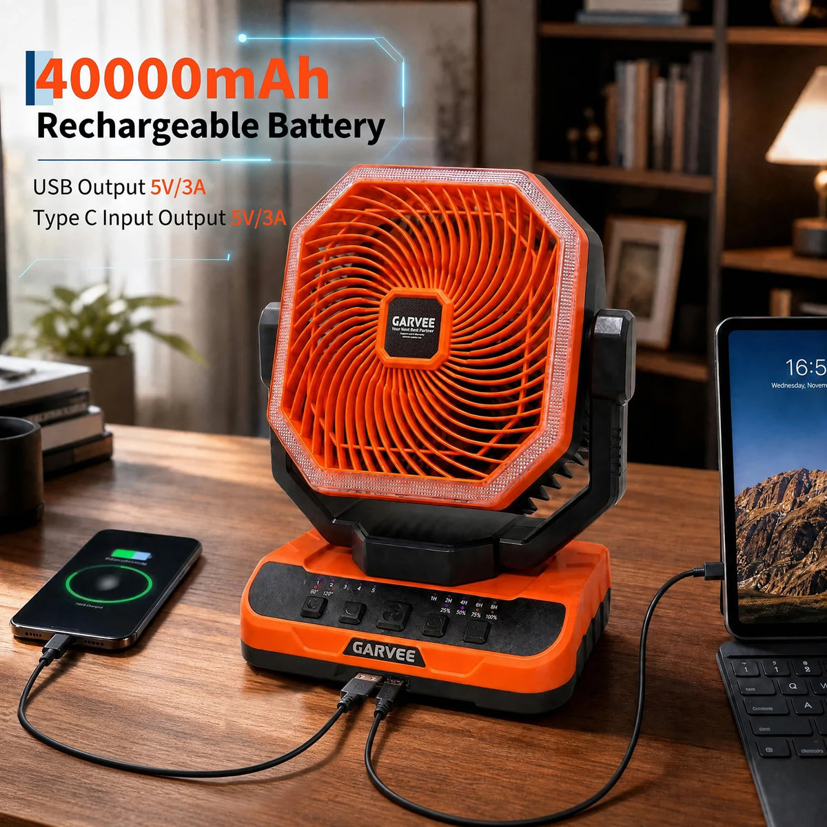 HiMISS Portable Rechargeable Camping Fan With Remote Control Timer